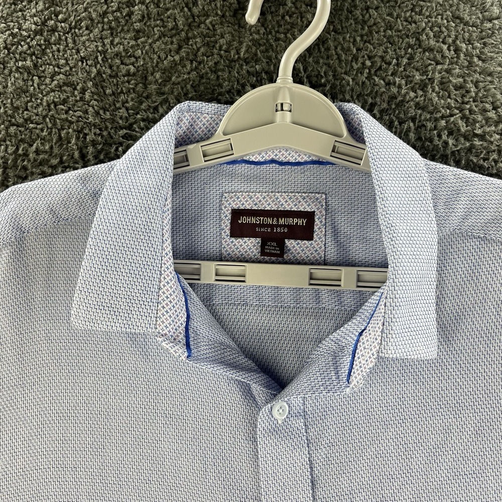 Johnston & Murphy‎ Shirt Blue White Mens 2XL Geometric Flip Cuff Long Sleeve - Picture 5 of 12